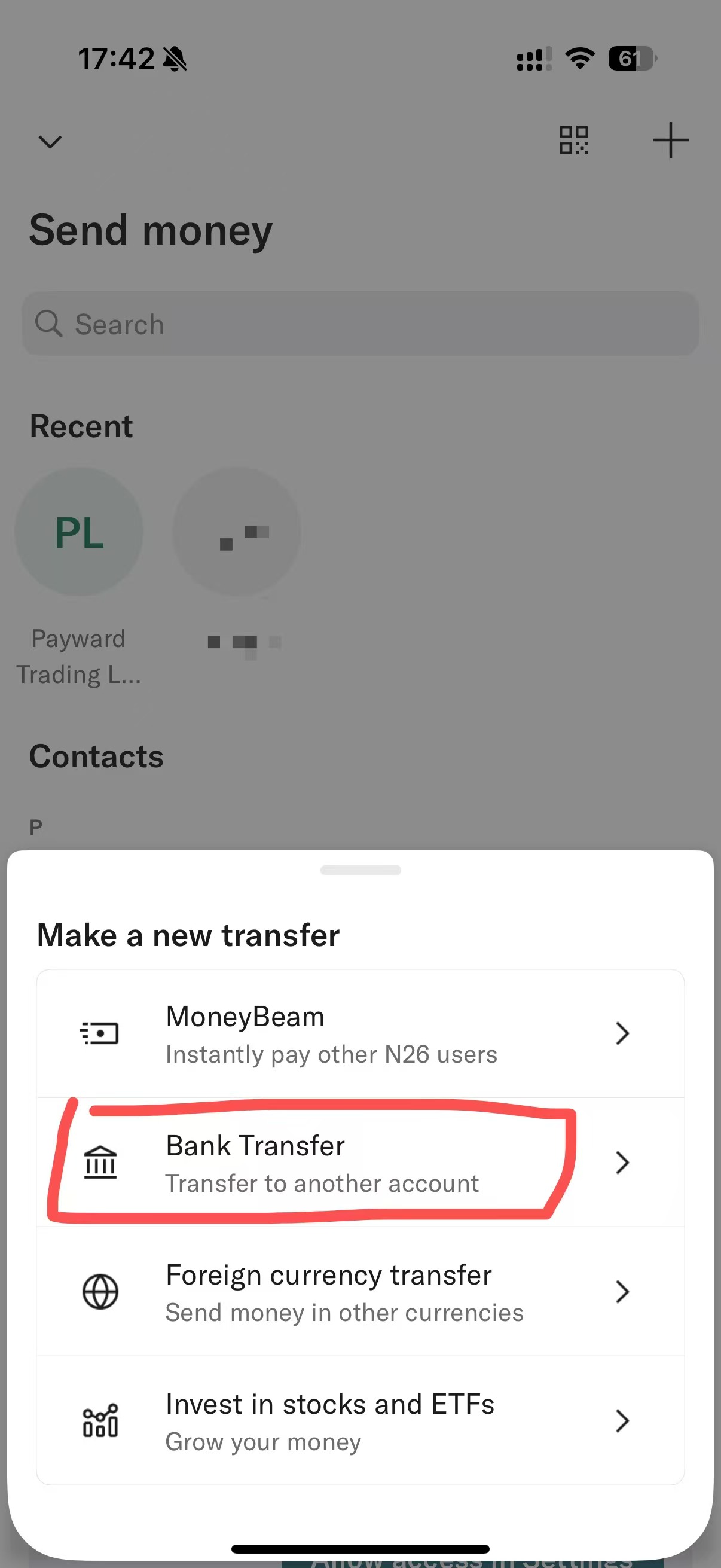 选择Bank Transfer